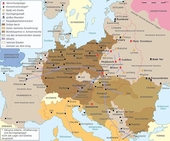Gifts Delight Laminated 29x24 Poster: WW2 Holocaust Europe map-de