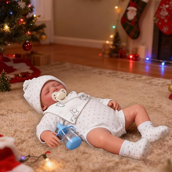 18 Inch Reborn Baby Doll, Lifelike Newborn Boy Doll Toy, Realistic Soft Silicone Vinyl Baby Doll with Weighted Body, Birthday Gift for 3+ Year Old Kids