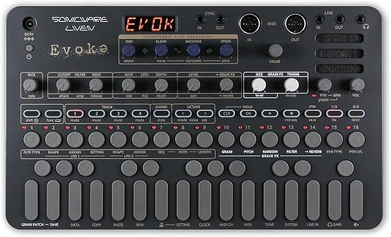 Sonicware Liven Evoke [Acoustronic Synthesizer with Granular Effect] Portable Synthesizer for Cinematic Ambient and Post-Classical Music Production, Battery-Powered, Built-In Speaker