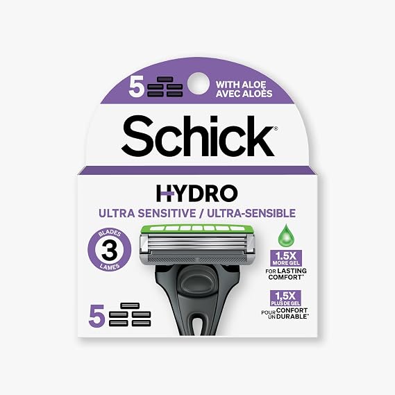 Schick Hydro Ultra Sensitive 3-Blade Razors for Men Refills, 5 ct