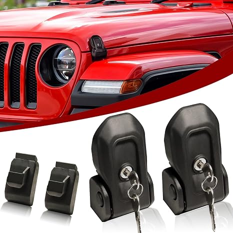 Buling Wrangler Factory Locking Hood Latches with Keys Compatible with Jeep Wrangler JL JLU 2018-2026 & Jeep Gladiator JT 2020-2026 (Matte Black)