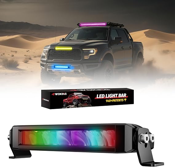 4WDKING RGB Light Bar 8 Inch Screwless Multi-Colors LED Lights for Car | IP68&IP69K Waterproof, Mobile Control, 16.7M Colors,20 Modes, Driving Fog Pod Light Bar for Offroad Truck Car Boat ATV UTV