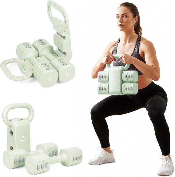AbahubFit 2-in-1 Adjustable Kettlebell and Dumbbell Set for Women, Click-Lock Design with 12 Weight Plates, Compact Home Gym Strength Training EquipmentAbahubFit 2-in-1 Adjustable Kettlebell and Dumbbell Set for Women, Click-Lock Design with 12 Weight Plates, Compact Home Gym Strength Training Equipment