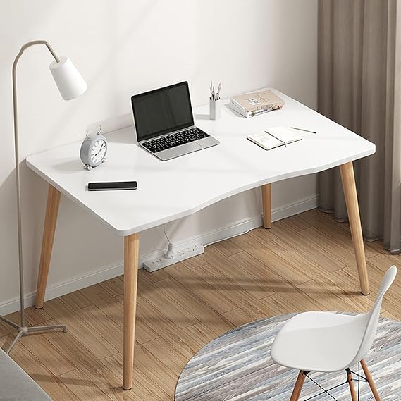 Computer Desk, Modern Ergonomic Arc Design Desktop Computer Desk, Solid Wood PC Writing Desks, Computer Writing Desk, Work Desk, Study Writing Table for Home Office(US Delivery)