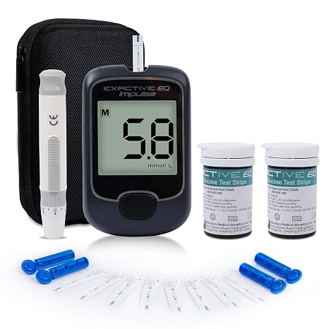 Blood Glucose Monitor Kit, Exactive EQ Blood Sugar Test Kit Diabetes Testing Kit with 50 Test Strips -mg/dL
