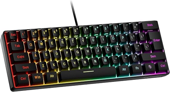 Snpurdiri 60% Wired Gaming Keyboard, RGB Backlit Ultra-Compact Water-Resistant Mini Keyboard, 61 Keys, for PC/Mac Gamers, Typists, Travel, Easy to Carry on Business Trips, Black (QWERTY Layout)