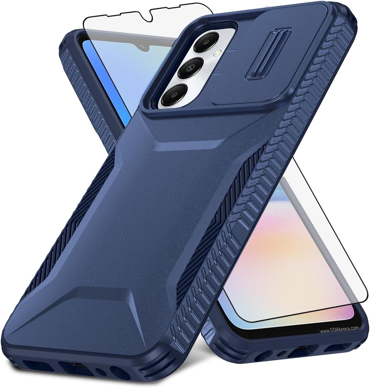 Asuwish Phone Case for Samsung Galaxy A05sA05 with Tempered Glass Screen Protector and Slide Camera Cover Slim Rugged Hybrid Shockproof Protective Cell Accessories Ao5s Ao5 A 05s 05 Women Men Blue