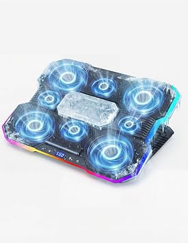 Gaming Laptop Cooling Pad, RGB Laptop Cooler Stand with Powerful 4.72 Inch External Turbo Cooling Fan, Fast Cooling Computer 13-17.3in, Button Control, 3 Adjustable Stand, 4-Port USB C&A