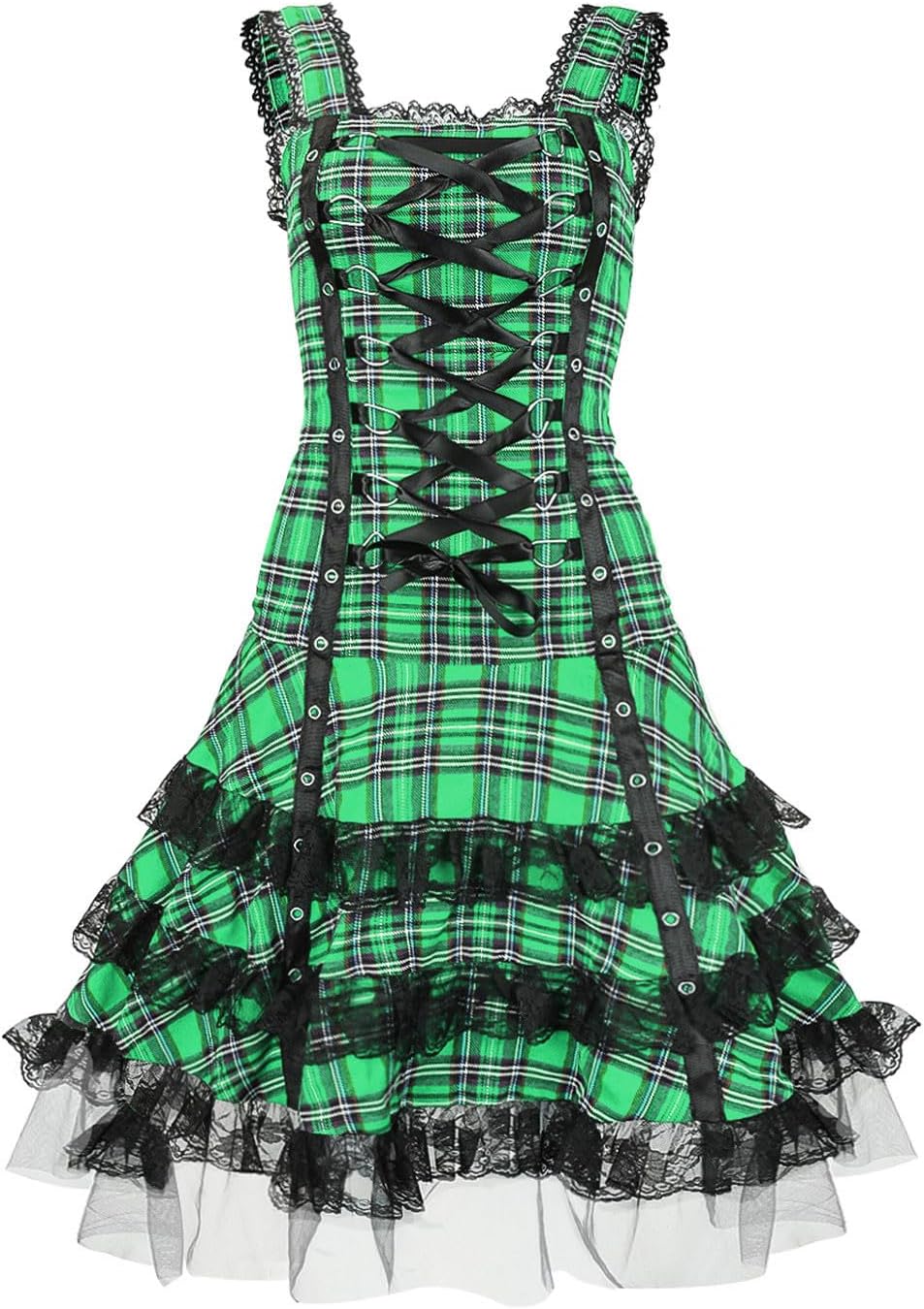 2025 Women Plaid Lace-Up Medieval Gothic Dresses Vintege Court Style Dress Mesh Lace Strapless Club Party Dress