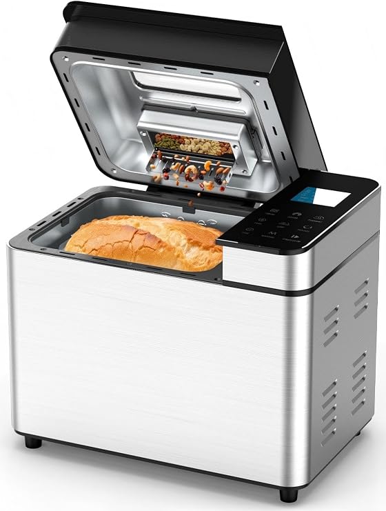 25-IN-1 Bread Maker with Visible Lid | 2lb Full sized Automatic Machine, Auto Nut Dispenser, 13-Hour Delay Timer, One-Touch Control & Recipes Easy Operation, High Success for Homemade Bread