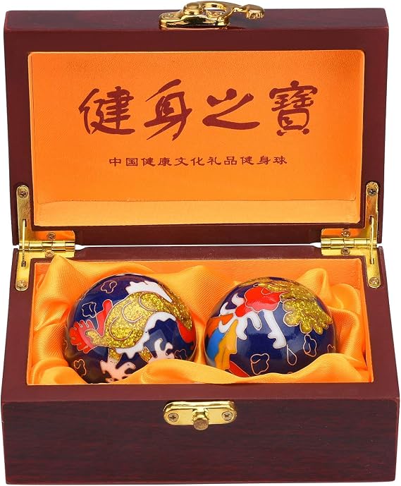 BRABUD 1.97'' Baoding Balls Hand Exercise Stress Balls with Chimes Dragon&Phoenix Pattern Blue Balls with Box Parents Gift TQZDBS80