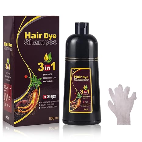 Instant Brown Shampoo 500ml Shampoo 3-in-1 - Natural Colouring Hair Dye in Minutes Natural Colouring Long Lasting for Men and Women
