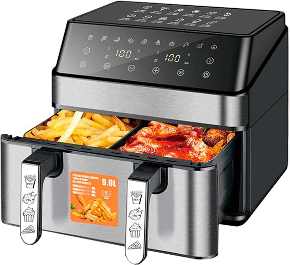 Air Fryer, 9L Dual Basket with DualZone Technology, Independent Nonstick Drawers, Sync & Match Cooking, 10 One-Touch Presets, Digital Touchscreen for Family Meals