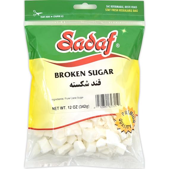 Sadaf Broken Sugar - Sugar Cubes - Sugar Packets for Coffee and Tea - Sweetener for Baking and Drinks - Kosher - 12 Oz Resealable Bag