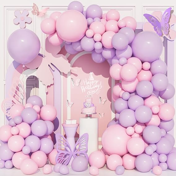 Balloon Arch Kit - Pink Purple Balloons, 111 Pcs Pastel Pink Light Purple Macaron Latex Balloons Garland Arch for Girls Women Birthday Baby Shower Graduation Wedding Party Decorations
