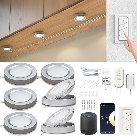 MYPLUS Smart LED Puck Lights, 6 Packs Under Cabinet Lights Plug in with App