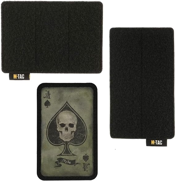 M-Tac Tactical Morale Patch Bundle: Ace of Spades Death Card, 2 Hook and Loop Patch Boards - Olive/Black & Black