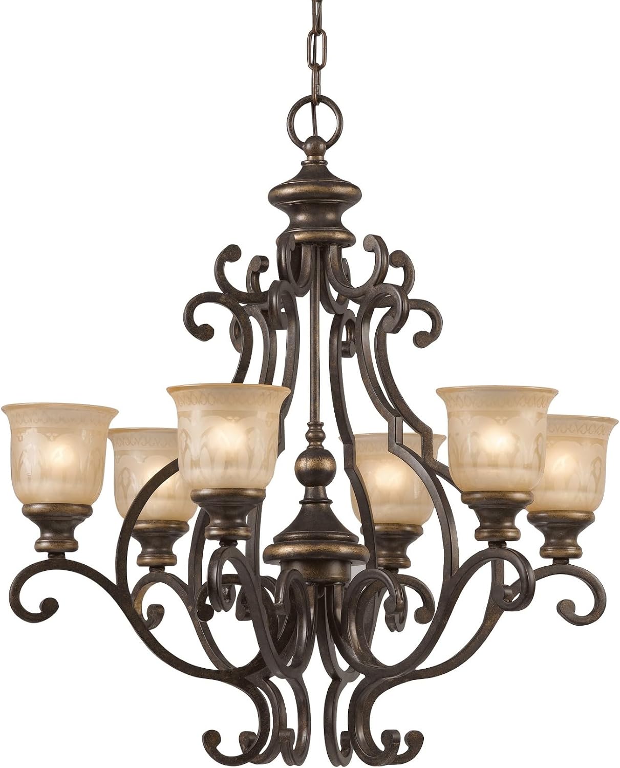 Crystorama Norwalk 6 Light Bronze Umber Chandelier with Glass Shades