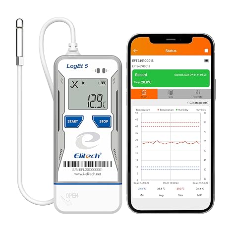 Elitech Bluetooth Data Logger FDA Standards, Temp Humidity External Probe