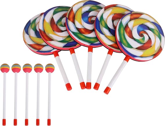 lovermusic Lovermusic 5PCS Lollipop Shape Drum Hand Drum Musical Sound Musical Instruments Colorful