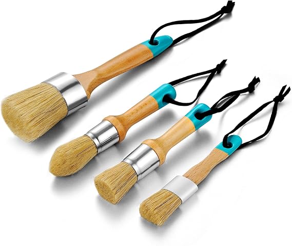 MAXMAN Chalk Paint Brush Set 4Pcs, Wax & Stencil Brushes, Natural Bristles