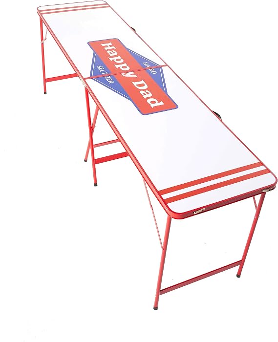 Happy Dad Portable Pong Table for Party, Tailgate Games, Folding Table for Indoor or Outdoor, Durable Scratch Proof Aluminum and Wood, Carrying Handles, 94.5x 23.6 x 31.5