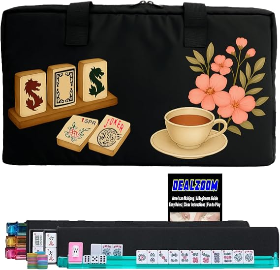 American Mahjong Set Complete, Full Game with 166 Mahjong Tiles, Mahjong Racks with Pushers, Instructions, Dice, Chips, Wind Indicator & Mahjong Accessories in Bag (Blossom Brew Tiles)