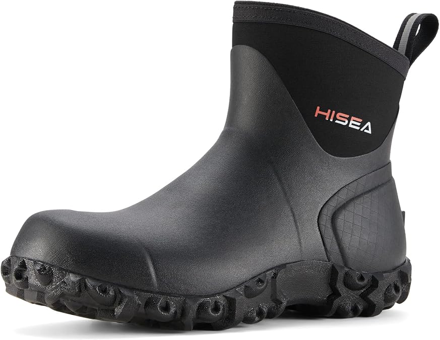 HISEA Men's Rubber Rain Boots Waterproof Ankle Neoprene Garden Shoes