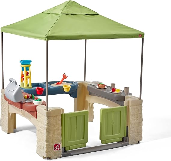 Step2 All Around Playtime Patio with Canopy Playset Shaded Outdoor Playhouse for Kids with Realistic, Interactive Features, Room for Multiple Toddlers to Play Dimensions: 60" H x 47.5" W x 47.5" D