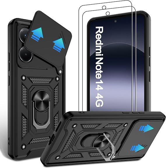 Jshru 3-in-1 for Redmi Note 14 4G Case,Full Lens Protective Cover Black