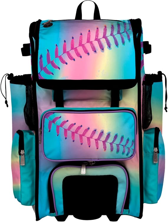 Boombah Rolling Superpack Baseball/Softball Gear Bag - Telescopic Handle - Holds 4 Bats - Wheeled Version - Softball Dream