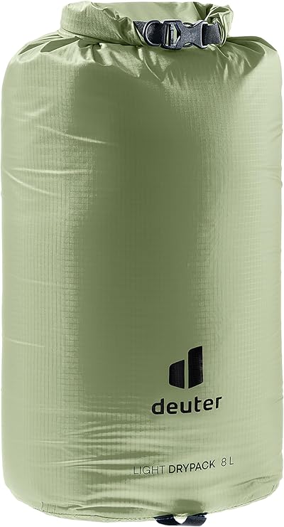 Deuter Light Drypack 8, Water-Resistant 8-Liter Ripstop Roll-Top Dry Pack Sack Keeps Gear Dry for Hiking, Trekking, Camping & Kayaking - Grove