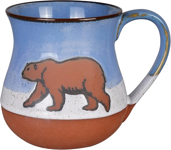 MPotTo Ceramic Polar Bear Mug 16 oz Novelty Coffee Mug for Men and Women Holiday Housewarming Chirstmas Birthday Bear Gifts for Men Women Handmade Stoneware Tea Milk Morning Coffee Cup Blue