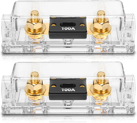 TopstrongGear Solid Brass 0/2/4 Gauge 100Amp ANL Fuse Holder with 100Amp Fuses(2 Pack) (100 Amp)