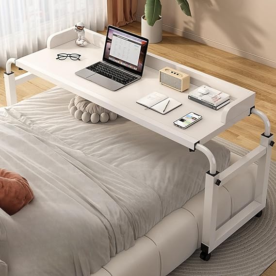 Adjustable Height Over Bed Table With Wheels - Mobile Computer Desk for Bedside Use