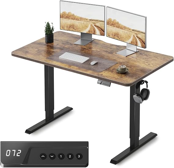 FEZIBO Electric Height Adjustable Standing Desk with digital display control panel, 60x120cm Ergonomic Home Office Table for sit stand with Splice Board & Black Rustic Wood Grain Surface