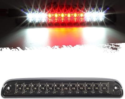 Partsam RedWhite 12 LED Smoke Lens Chrome Housing Tail High Mount 3rd Third Brake Light Cargo Lamp Waterproof Replacement for Ford F-250 F-350 F-450 F-550 Super Duty 1999-2016 Ford Ranger 1993-2011