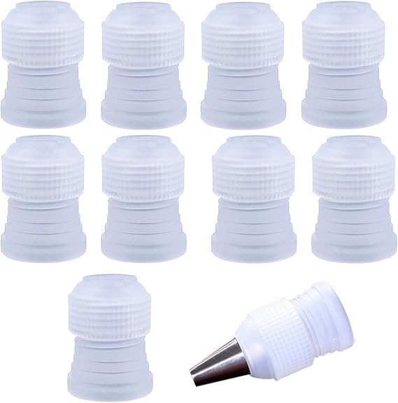 BronaGrand 10pcs Plastic Standard Couplers Pipe Tip Coupler Cake Decorating Couplers for Icing Nozzles,White