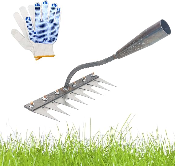 Gardenia Iron Weeding Rake 2.0, IronRake The Heavy-Duty Iron Weeding Rake, 5/6/7/8 Teeth Hand Weeder Tools for Lawn Yard and Garden Farm Uprooting (8 Teeth)