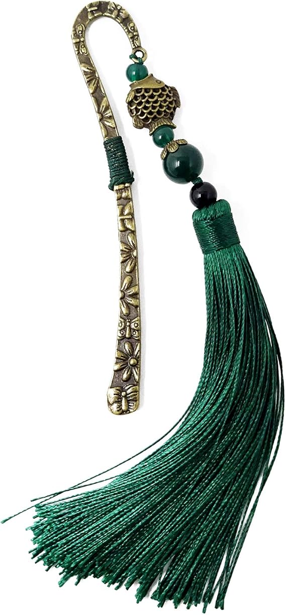 yueton Vintage Metal Bookmarks with Tassels and Beads Chinese Style Bookmarkers Antique Brass Alloy Page Marker for Book Lovers Gift Collections