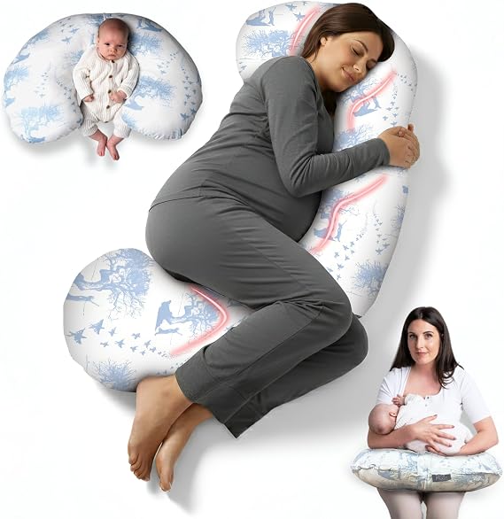 BellaMoon 3 in 1 Pregnancy Pillow – Full Body Pillow Support for Pregnant Women - Adjustable C Shaped Pregnancy Pillows for Sleeping, Nursing & Baby Lounger - Washable Organic Cotton Cover.