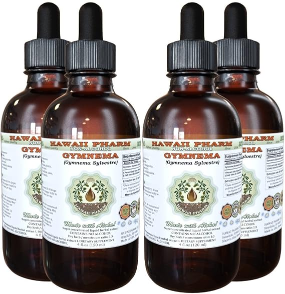 Hawaii Pharm Gymnema Alcohol-Free Liquid Extract, Gymnema (Gymnema Sylvestre) Dried Leaf Glycerite Natural Herbal Supplement 4x4 oz