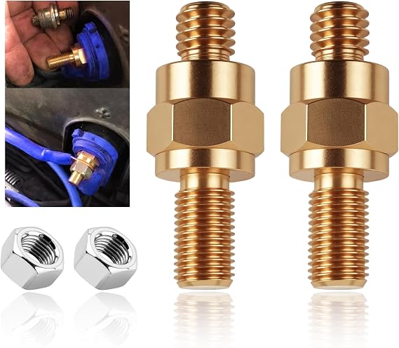 2 Set Side Post Battery Terminal Extension Bolt with Nuts,3/8"-16 Coarse and 3/8"-24 Fine Teeth Side Post Battery Bolts,Batteries Terminal Bolt for Reliable Current Transfer (B-2PCS)