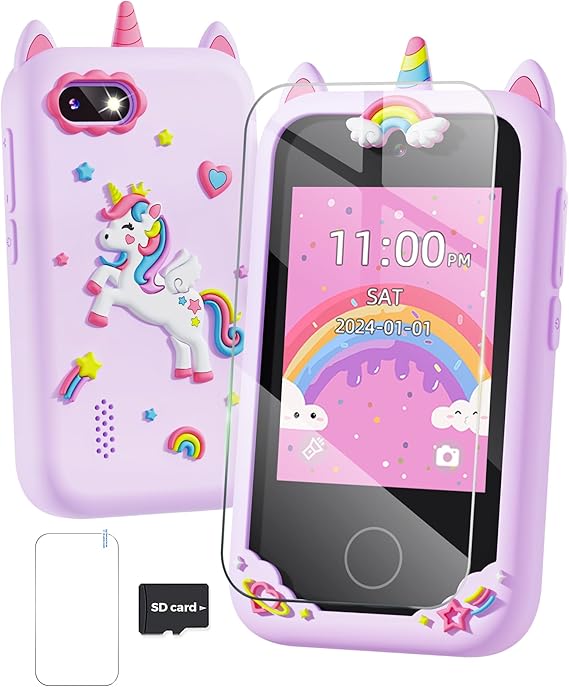 Kids Smart Phone Toys for Girls 3 4 5 6 7 8 9 Year Old, Christmas Birthday Gifts for Ages 3-9, Touchscreen Educational Toddler Phone for Kids with Dual Camera, Music Player, Games, Habit Tracker