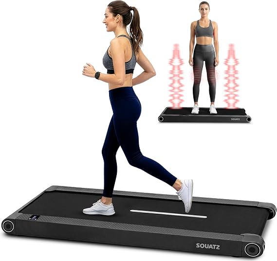 Squatz 2-in-1 Walking Pad Treadmill with Vibration Plates, Compact Under Desk Walking Pad with Remote Control, LED Display, Non-Slip Belt, Quiet 1.0HP Motor for Home or Office Workout (Black)