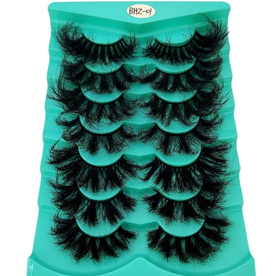6 Pairs False Eyelashes Cat-Eye Fluffy Faux Mink Lashes 8D Wispy Lashes Pack Dramatic Long Thick Volume Eyelashes (7pairs-BHZ01)