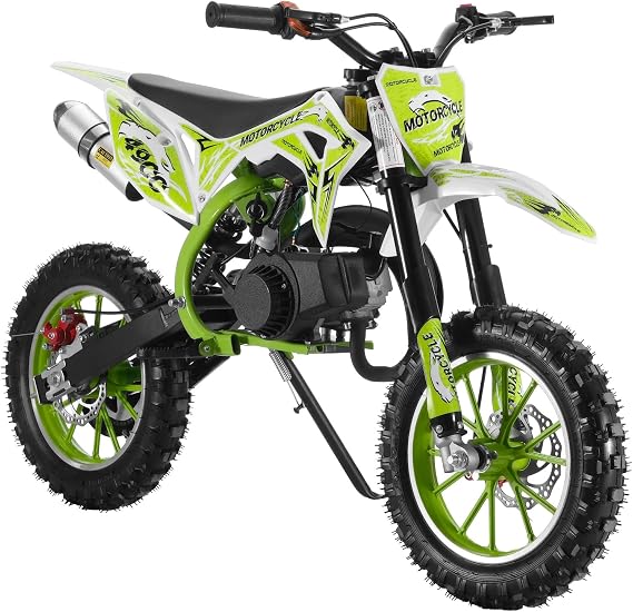 49CC Kids Dirt Bike, 2-Stroke Gas Powered Off Road Dirt Bike for Kids,Gas Power Motocross, Off Road Mini Motorcycle, Children Pocket Motorbike with Front Rear Disc Brakes, Pull Start Green