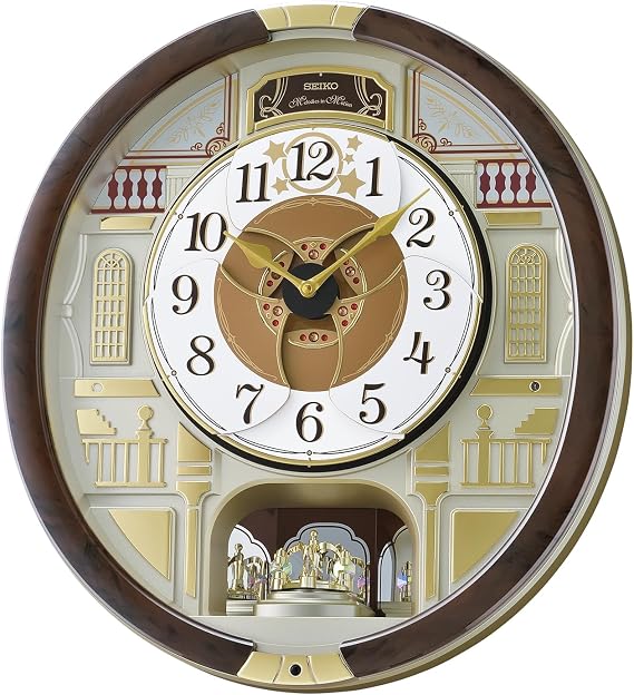 SEIKO QXM607BRHZ 45 Melodies in Motion Wall Clock with Rotating Pendulum