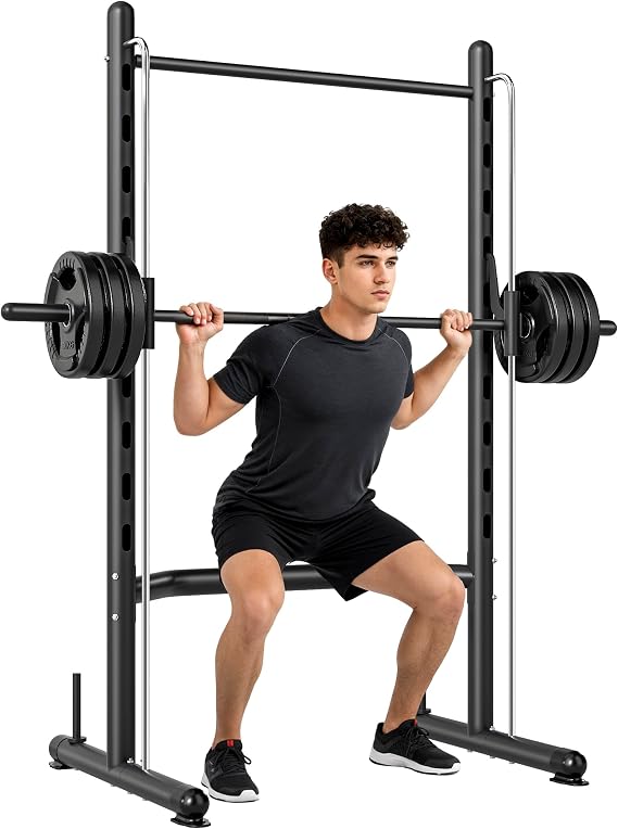 HOMCOM Smith Machine Squat Rack with Pull-Up Bar, Adjustable Weight Rack, Multi-Functional Weight Lifting Barbell Stand for Home, Gym, Strength Training