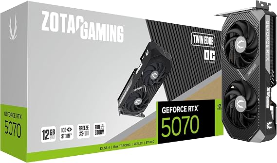 ZOTAC Gaming GeForce RTX 5070 Twin Edge OC DLSS 4 12GB GDDR7 192-bit 28Gbps PCIE 5.0 Gaming Graphics, IceStorm 2.0 Cooling, SFF Ready, ZT-B50700H-10A